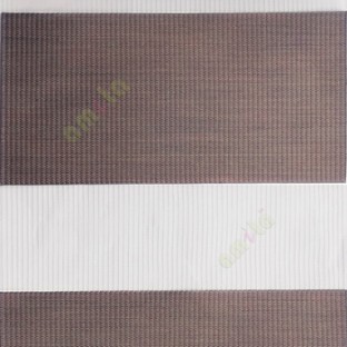 Dark brown color horizontal textured stripes with vertical lines and transparent net fabric zebra blind